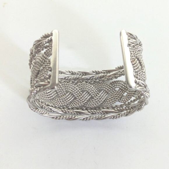 Bohemian Style Silver Tone Braided Twisted Layering Hippie Cuff Bracelet - Picture 2 of 4